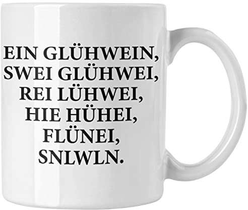 Trendation - Ein Glühwein Tasse Lustig Spruch Glühweinbecher mit Henkel Doppelwandig Glühweintassen Gläser Weihnachtsmarkt Becher Tassen Geschenk - Ein Glühwein Swei (Weiß)