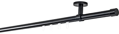 ondeco Gardinenstange auf Maß Innenlauf 20mm Cap 1-lauf Vorhangstange Deckenträger 4cm Stilgarnitur mit Gleiter für Vorhänge Schwarz 100cm