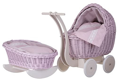 e-wicker24 Alles aus Weide Bettwäsche perfekte Geschenkidee Korbpuppenwagen schöner Spielzeug aus Korbgeflecht Korbwiege für Puppen Spielzeug für Mädchen