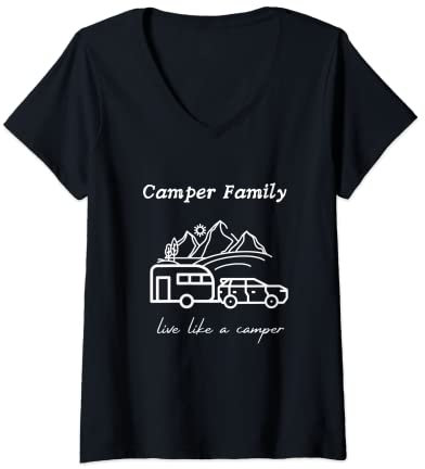 Damen Camper Familie, camping wohnwagen zubehör deko T-Shirt mit V-Ausschnitt