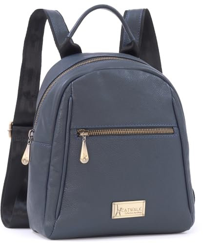 Catwalk Collection Handbags - Damen Leder Rucksackhandtasche - Rucksack Klein - Backpack mit Verstellbare Schultergurte - ZOEY - Blau
