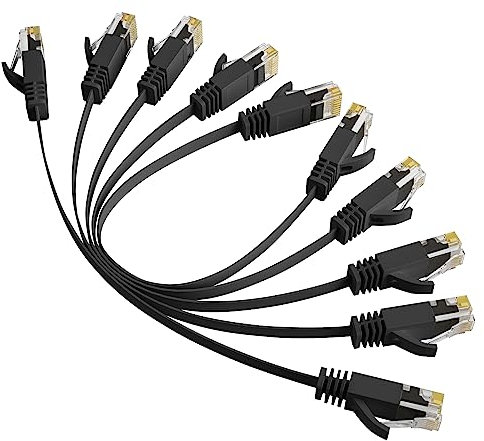 Elecan Cat 6 Flat Ethernet Cable 0.6 Ft/5 Pack, High Speed Slim Short Patch Cables Internet Cables, 30 AWG Pure Copper 10Gbps 500MHz,Thin Flexible for POE Cat6 Cat 5e Cat 5 Network Cable Cord-Black