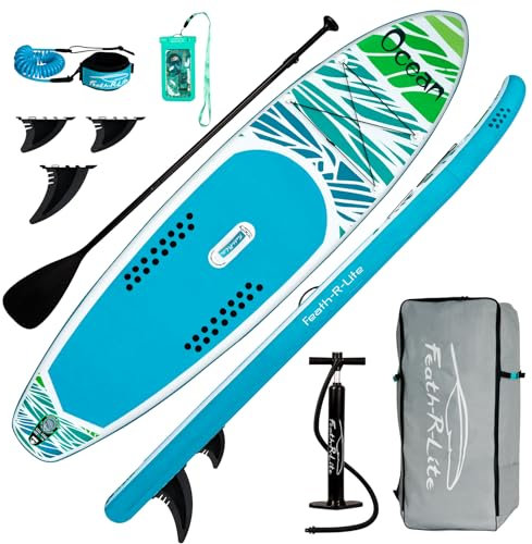 FunWater 320CM&350CM Stand Up Paddle Board Mit Vollem Zubehör Paddleboard SUP Board Mit Verstellbares Paddel, Pumpe, Reiserucksack, Leine, wasserdichte Tasche (320CM Ocean Elite)