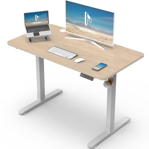 Homall Höhenverstellbarer Schreibtisch mit USB-Buchse 100x60 cm, Computer Stehschreibtisch, Ergonomischer Homeoffice-Tisch (100x60cm, Beige)