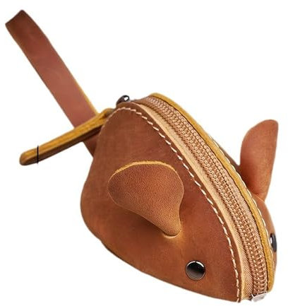 Porte-Monnaie Souris en Cuir, Petit Porte-Monnaie en Cuir, Petit Bourse, Cuir Pochette de Clé, Bourse de Clés pour Enfants, Marron Clair, Vintage, pour Femmes, Enfants, Filles