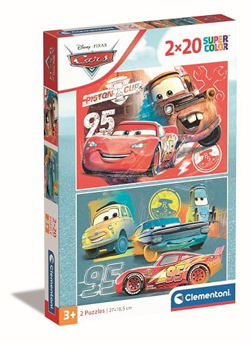 Clementoni 24808 Disney Cars Jigsaw 2 20 Pieces-Supercolor Children 3-5 Years, Cartoon, Gift for Boy/Girls, Puzzle for Kids, Made in Italy, Multicolor