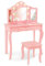 LIFEZEAL 2 en 1 Coiffeuse Bureau Enfant avec Tabouret & Tiroir, Table de Maquillage avec Miroir Triplé & 9 Lumières LED à 3 Modes, Charge de 30/50 kg, Anti-Bascule pour Petite Fille 3+ Ans (Rose)