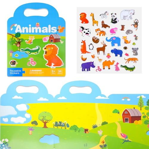 ASTARON Tier Stickerbuch für Kleinkinder, Wiederverwendbare Stickerbücher, Flugzeugaktivitäten, Reisespielzeug, Geburtstag Weihnachten Geschenk für Kinder