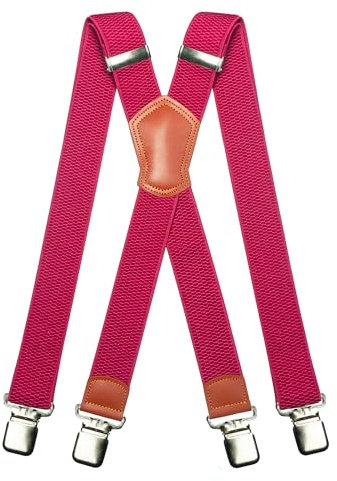 JEMYGINS Tirantes para hombre anchos de 3,8 cm con fuertes 4 clips de metal, largo, talla única, ajustable y elástico, estilo X para hombres y mujeres, Rosa., M