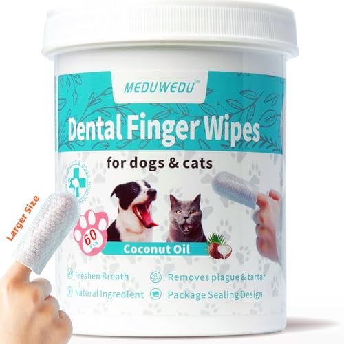 Teeth Cleaning Wipes, 60 Pack Pet Teeth Cleaning Wipes, Dog Toothbrush Set, Removes Bad Breath, Reduces Tartar, Gum Care, Freshens Breath, Coconut Scent (1.5
