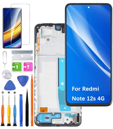 HLYGZX Pantalla de repuesto para Xiaomi Redmi Note 12s 4G LCD TFT, 2303CRA44A 23030RAC7Y, kit de piezas de reparación (negro con marco)