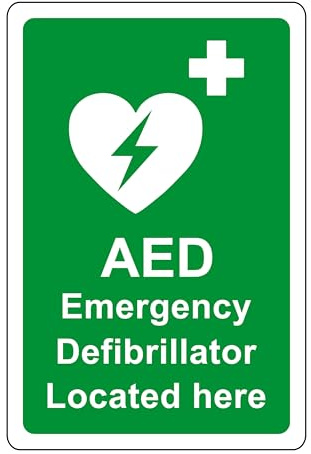 AED Safety sign - Emergency Defibrillator located here emergency sign - 1.2mm Rigid plastic for indoor/outdoor usage (600mm x 400mm) Viewing Distance within 20m.