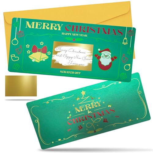 1 Weihnachtskarte mit Umschlag,Weihnachtskratzkarte Überraschungsgeschenk Enthüllung, 20cmx9cm Frohes neues Jahr Karte, Grüner Weihnachtsmann zum selber schreiben für Freundin,Ehefrau,Familie,Freund