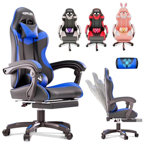 JUPPLIES Silla Gaming Profesional con Masajeador - Silla de Oficina Ergonómica con Reposapiés, Altura Regulable y Respaldo Abatible - Silla Gamer para Juegos