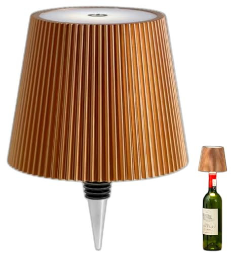 Lampada per Bottiglia Senza Fili, Lampada Bottiglia di Vino per Bottiglie di Liquore 3 Colori Dimmerabili a Batteria Ricaricabile Paralume da Tavolo Touch per Ristorante, Bar (oro)