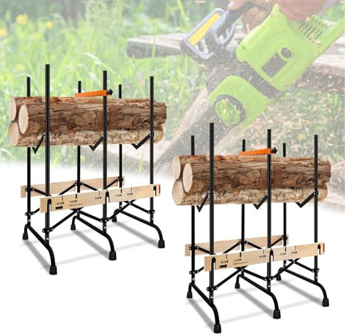 Fiqops - Caballete plegable para motosierras, caballete de madera con protección de expulsión y escala de medida, capacidad de carga de 150 kg, soporte de madera para cortar leña rápidamente,