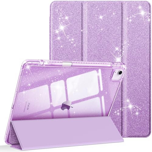 FINTIE Custodia per iPad Air 13 Pollici (M3) 2025 / (M2) 2024 con Portapenne - Sottile Leggero Trasparente Cover Posteriore con Bordo in TPU Morbido, Glittering Lavanda