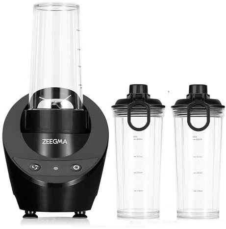 ZEEGMA VITAMINE BASE Blender Électrique pour Cocktails et Smoothies Blender Personnel 300W, Mini Blender 2 Bouteilles Interchangeables de 400 ml, 2 Vitesses, Broyage de Glace, Noix