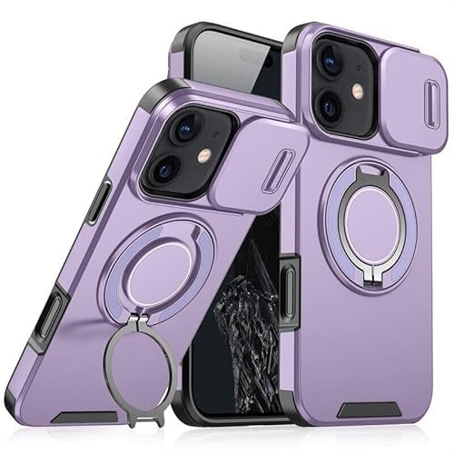Mixroom - Custodia Cover per iPhone 12 / iPhone 12 PRO Protezione Antiurto Militare con Supporto cellulare a stand Cavalletto ad Anello Magnetico Copertura Fotocamera Slide Scorrevole C07 Lilla