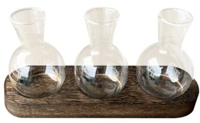 Bosiyrggrl Hydroponic Plant Vases Vintage Propagation Station Glass Transparent Flower Pot with Wooden Stand Home Decoration
