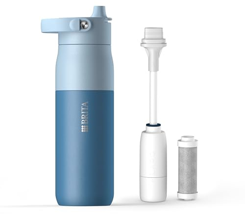 BRITA LARQ Essential Filter Trinkflasche mit Strohhalm blau (680 ml) | Edelstahl Wasser-Flasche, doppelwandige Isolierung (24h kalt), Aktivkohle Wasserfilter, filtert PFAS, Chlor & mehr