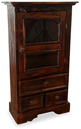 Livasia Kleine Vitrine aus Bali Mit Drei Schubladen | Kommode | Schrank im Landhausstil | Wohnzimmer Schrank der Marke Asia Wohnstudio | Küchenschrank (Handarbeit) (Braun)