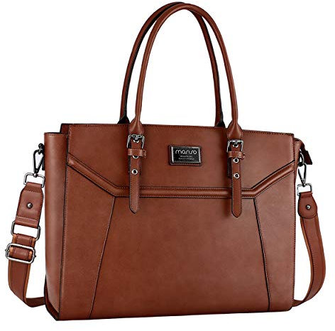 MOSISO Laptop Tote Bag (Compatible with 15.6-17 inch laptop), PU Leather Business Work Travel Shoulder Handbag with Thick Shockproof Compartment&Adjustable Top Handle, Brown