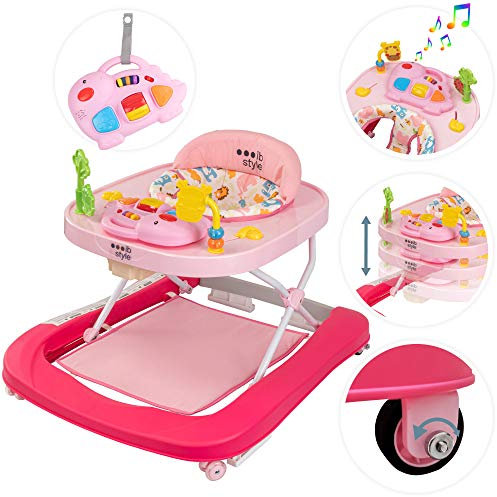 ib style® Little DINO Gehfrei| Babywalker | Lauflernhilfe | Licht & Melodie |EN 1273:2020 | Rosa