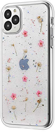 n a Emlivi Coque de protection pour iPhone 8, iPhone 7, iPhone 7 8, avec de véritables fleurs séchées et cristal, coque arrière en silicone TPU bumper pour iPhone 7/8 Motif étoilé rose