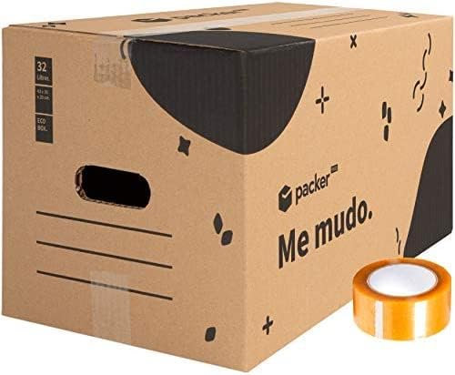 packer PRO Lot de 20 Boîtes en Carton pour Déménagement et Rangement avec Poignées et Ruban Adhésif, Carton Ultra Résistant, 430 x 300 x 250 mm