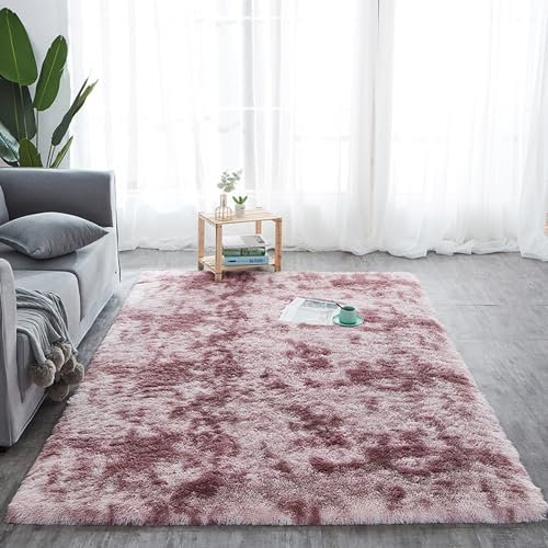 Amazinggirl Hochflor Teppich wohnzimmerteppich Langflor 200 x 300 cm - Teppiche für Wohnzimmer flauschig Shaggy Schlafzimmer Bettvorleger Outdoor Carpet Dunkelrosa mit Muster