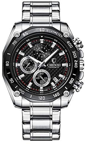 Herren Armbanduhr Multifunktionsuhr DREI Zeitzonenanzeige mit Edelstahl Analog Quarzwerk wasserdichte Business Uhr für Männer (Schwarz)
