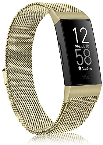 Niboow Armband Kompatibel mit Fitbit Charge 3/Charge 4, Edelstahl Einstellbar Ersatzband, Magnetversch Mesh Metall Uhrenarmband Armbänder Kompatibel mit Fitbit Charge 3/Charge 4 - Gold