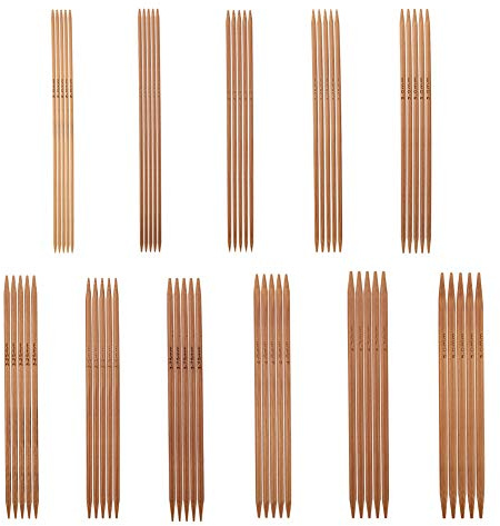 Honiwu Bamboo Knitting Needles Set for Beginners Professional Kid, 55PCS 11 Sizes 2mm-5mm Double Pointed Knitting Needles, Knitting Set for Sock Gloves Hats and Scarfs DIY Handmade