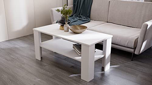 MRBLS Couchtisch - Modernes Design & Robuste Qualität – Tisch Wohnzimmertisch Beistelltisch Kaffeetisch Dekotisch Sofatisch – erhältlich in 7 Farben (Weiß Matt - Weiß Matt) - 110x 47x 51 cm (B/H/T)