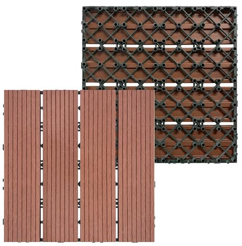 SUBTLETY 5m² WPC Piastrelle per Terrazze da Giardino 55 Pezzi Mattonelle per Patio 30x30cm Piastrella con Incastro Sistema e Drenaggio Griglia Pavimentazione per Esterni Laghetti (Type A, Marron)
