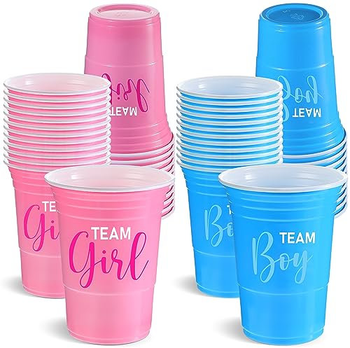 Norme Kunststoffbecher für das Geschlecht, 48 Stück, Team Boy Team Girl, Einwegbecher, Blau/Rosa, Partyzubehör für Getränke, Getränke, Geschirr (473 ml)