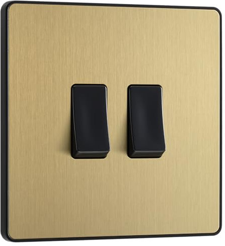 BG Electrical PCDSB42B Satin Brass Evolve 2 Gang 20A 16AX 2 Way Light Switch - Black Insert