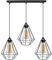 LEDSone Modern Retro 3 Head Ceiling Pendant Light Cluster Nest Cage Light Fitting Lampshade Home UK E27 Lighting Kit with 50CM Ceiling Plate (Black - V Cage(2))