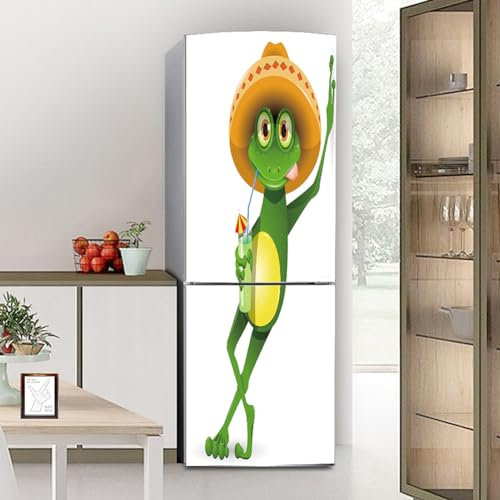Fridge Wraps Kitchen Fridge Stickers Cover Full Doors, Fridge Sticker Full Covering Door Fridge Covers Skins Wall Stickers for Kitchen Decal, Cartoon Funny Green Frog