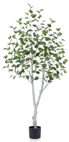 CROSOFMI Künstlicher Pflanzen 150cm Kunstpflanzen Birke Groß Tropische Plastik Pflanze im Topf Fake Plant deko für Wohnzimmer Balkon Schlafzimmer Büro(1 Pack)