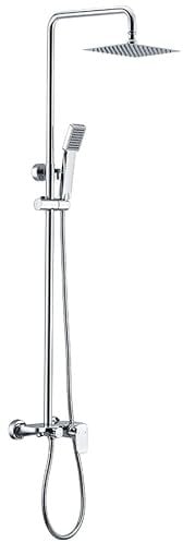 IMEX - Columna Ducha Monomando con Grifo | Kit de Ducha con Alcachofa y Rociador Antical | Griferia en Latón y Acero Inox S.304 con Barra Extensible | Serie Liverpool | Color Cromado