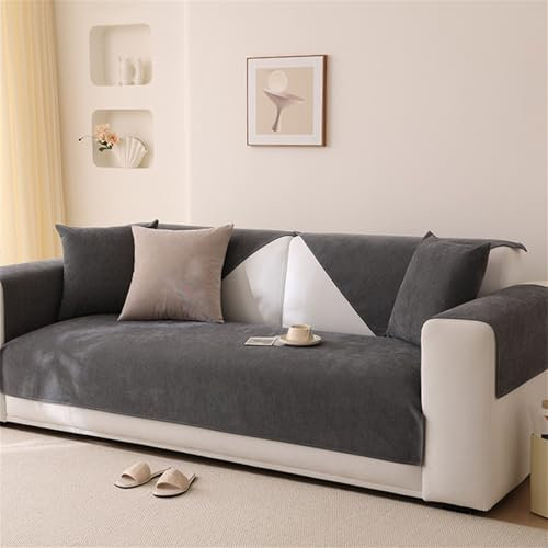champracer Sofabezug Wasserdicht Sofabezüge für 1-4 Sitzer, Couch Überzug Samt Sofa überwurfdecke- mit Rutschfester Unterlage,Sofa Uberzug l Form Sofa Cover für Haushalte mit Hunden (Grau,110x160 cm)