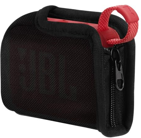 Geekria Custodia per altoparlante in tessuto Oxford, compatibile con JBL GO 4, custodia protettiva morbida, custodia di ricambio per altoparlanti portatili da viaggio con gancio portachiavi (nero)