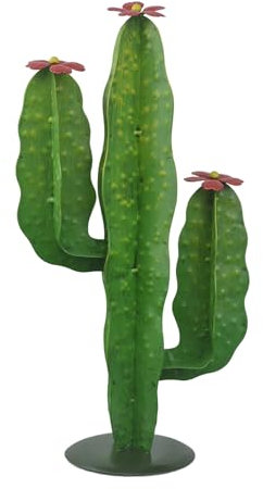 Red Carpet Studios Outdoor-Skulptur – Kaktus-Gartenstecker im Südwest-Stil, 51,8 cm hoch, rote Blumen