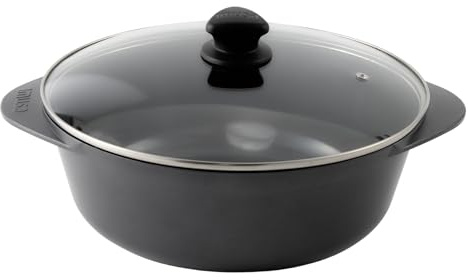 IMUSA Cocotte Caldero antiaderente in alluminio pressofuso con coperchio in vetro, 7 qt, nero