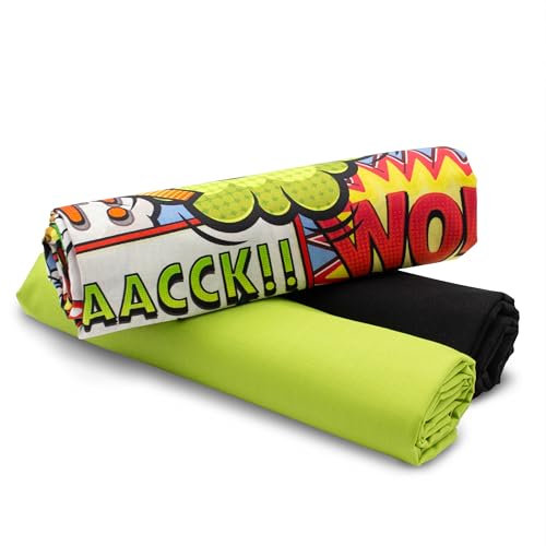 VmG-Store 1,5m Baumwollstoff Set Designstoff + 2x Uni farblich abgestimmt 100% Baumwolle Material Auswahl (Comic 2.0 Set78)