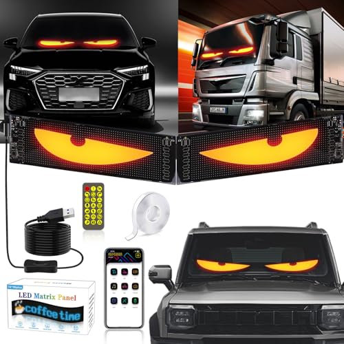 2 ojos de diablo LED para camiones, IP65, resistente al agua, tamaño 7 x 17,3 cm, luz LED dinámica para coche, pantalla suave, letrero luminoso para coche, aplicación, Bluetooth