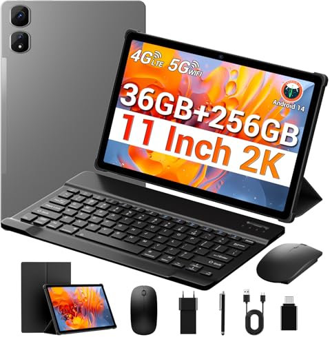 MAXLEGEN Tablet Pantalla 11 Pulgadas, 2K FHD (2000x1200), 36GB RAM+256GB ROM/1TB TF, 4G LTE SIM+5G WiF, Android 14, Octa-Core, 9580mAh, GPS, Cámara 13MP, Teclado/Ratón/Funda/Auricular/Lapiz Incluido