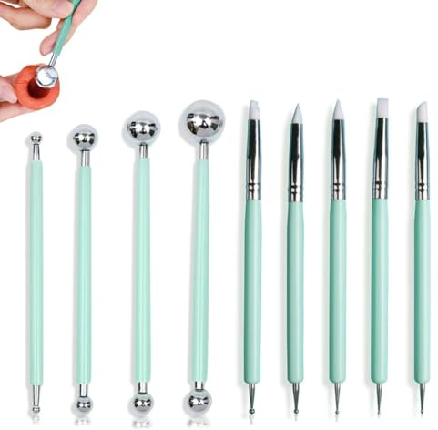 9 PCS Silicone Clay Sculpting Tools, Double-Ended Ball Stylus Dotting Tools with Soft Rubber Tips, Polymer Clay Modeling Pens for DIY Crafts, Pottery and Sculpture